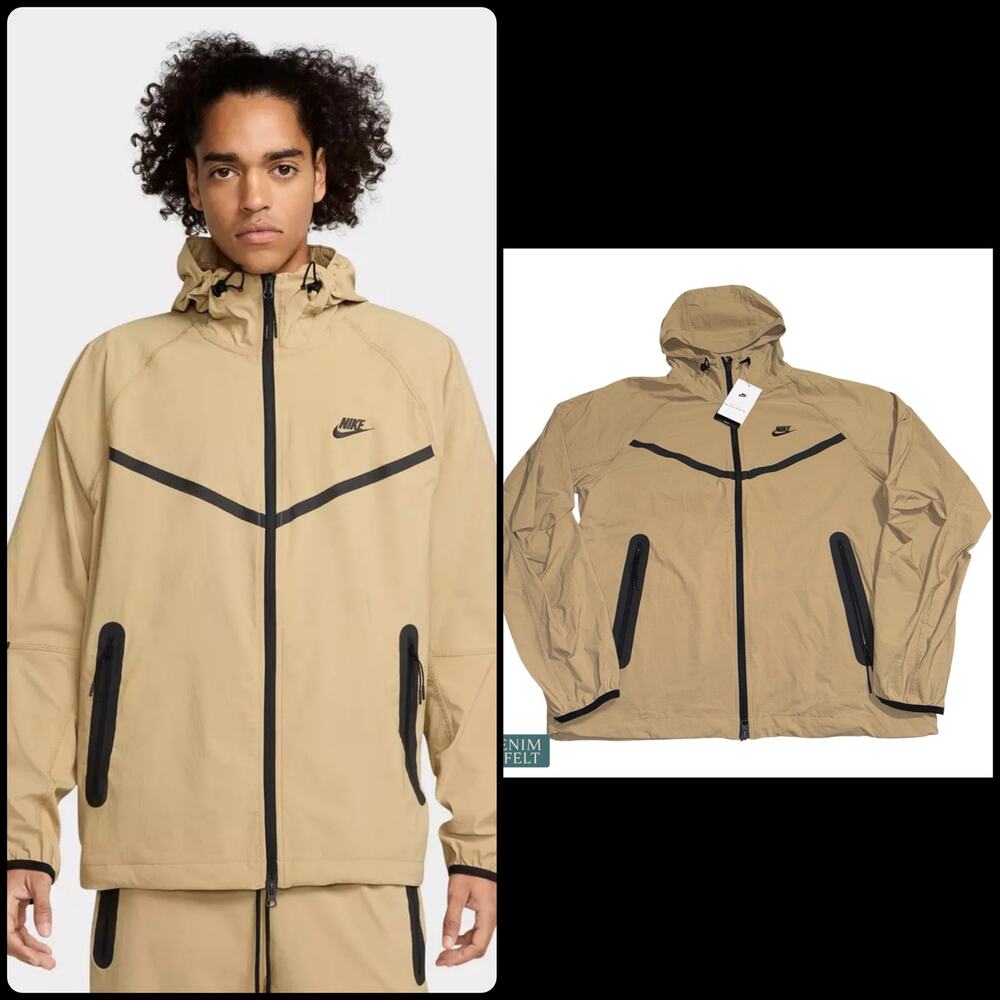 NEW Nike Tech Windrunner Jacket S Beige Woven‎ Full Zip Hooded Streetwear